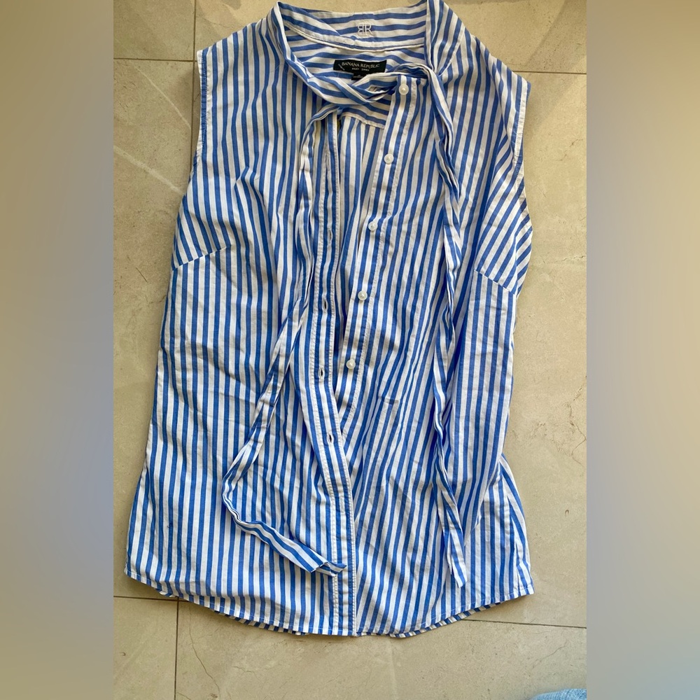 Banana Republic Striped Sleeveless Bow Blouse - Picture 7 of 8